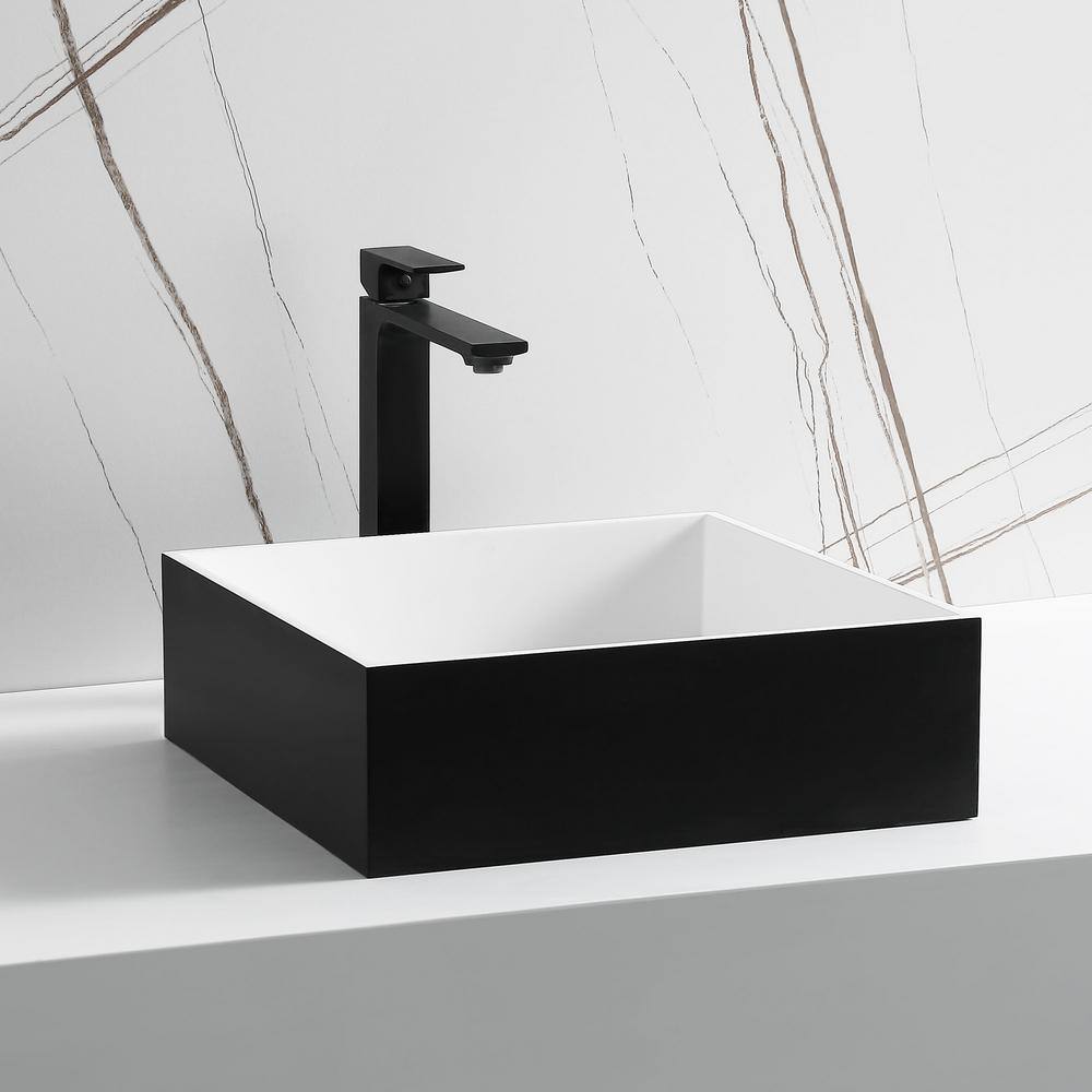 Black and White Square Resin Sink with Concealed Drain