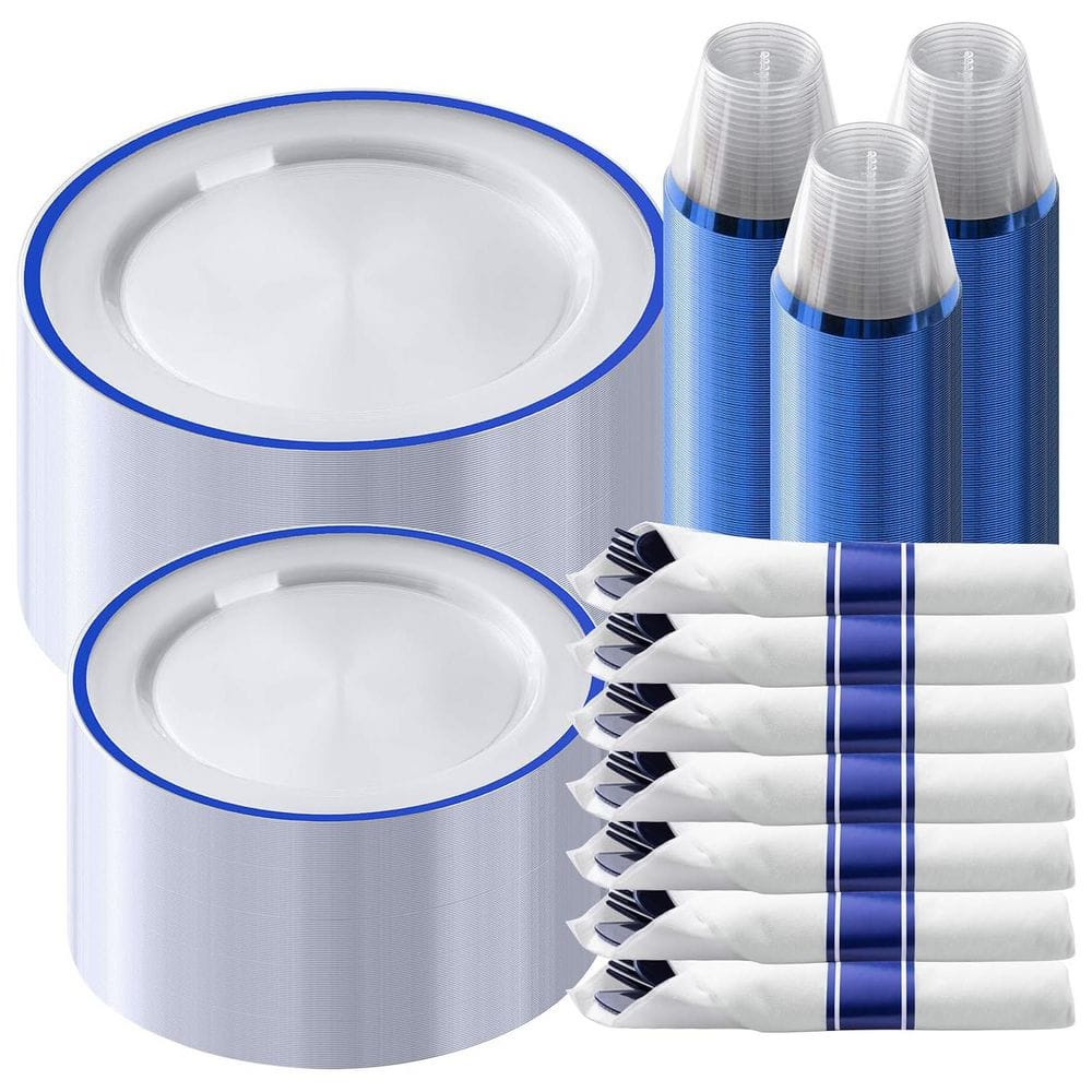 Dark Blue Disposable Plastic Dinnerware Set for 50-Guests (350-Pieces) price history on PriceWatchPro