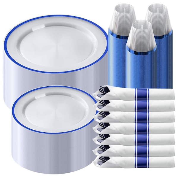 Adrinfly Dark Blue Disposable Plastic Dinnerware Set for 50-Guests (350-Pieces)