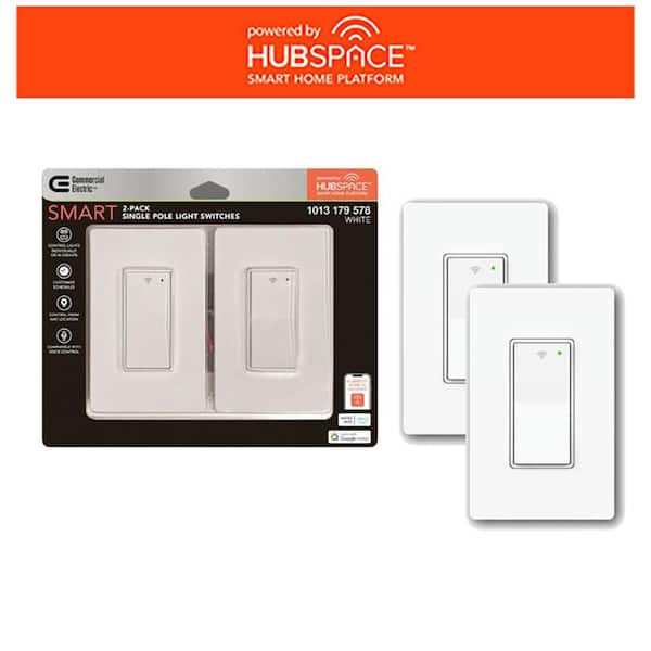 15 Amp Single-Pole White Smart Rocker Light Switch with Wi-Fi and Bluetooth Technology Powered by Hubspace (2-Pack)