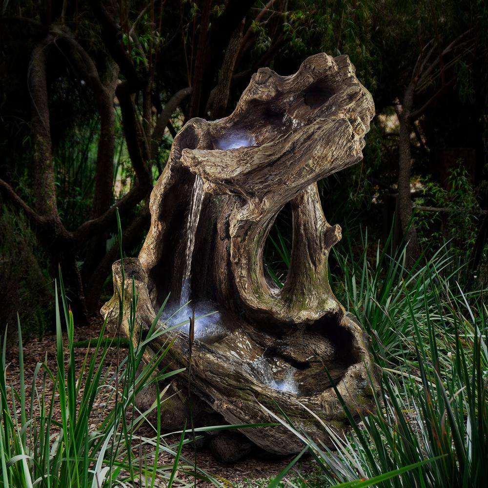 Curved Log Rainforest Waterfall Fountain with LED Lights