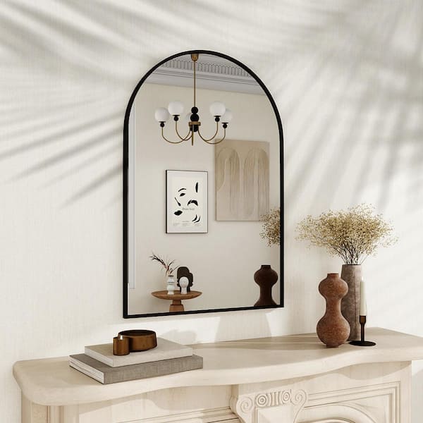 Black 20 in W x 30 in. H Aluminium Framed Arch Wall Mirror