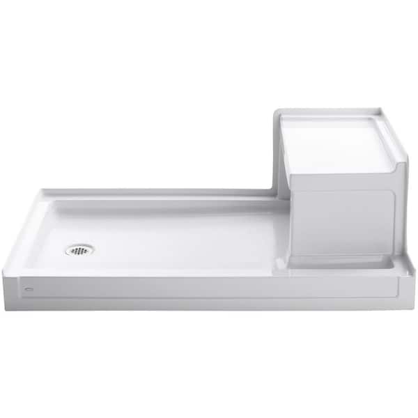 KOHLER Tresham 60 in. x 36 in. Single Threshold Left-Hand Drain Shower Base with Integral Right-Hand Seat in White