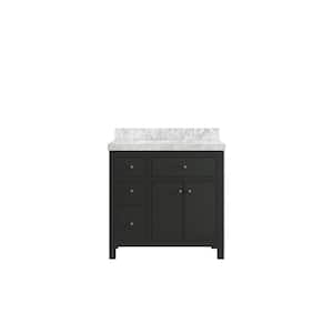 Sonoma 36 in. W x 22 in. D x 36 in. H Single Sink Bath Vanity Center in Black Top with 2" Carrara Marble Top