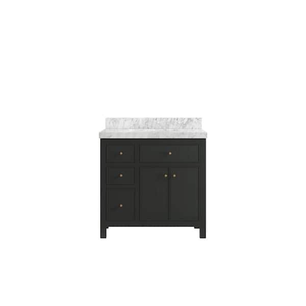 Willow Collections Sonoma 36 in. W x 22 in. D x 36 in. H Single Sink Bath Vanity Center in Black Top with 2" Carrara Marble Top