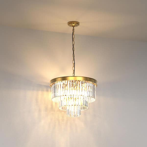 YANSUN 20 in. 6-Light Gold Crystal Chandelier, 3-Tier Modern
