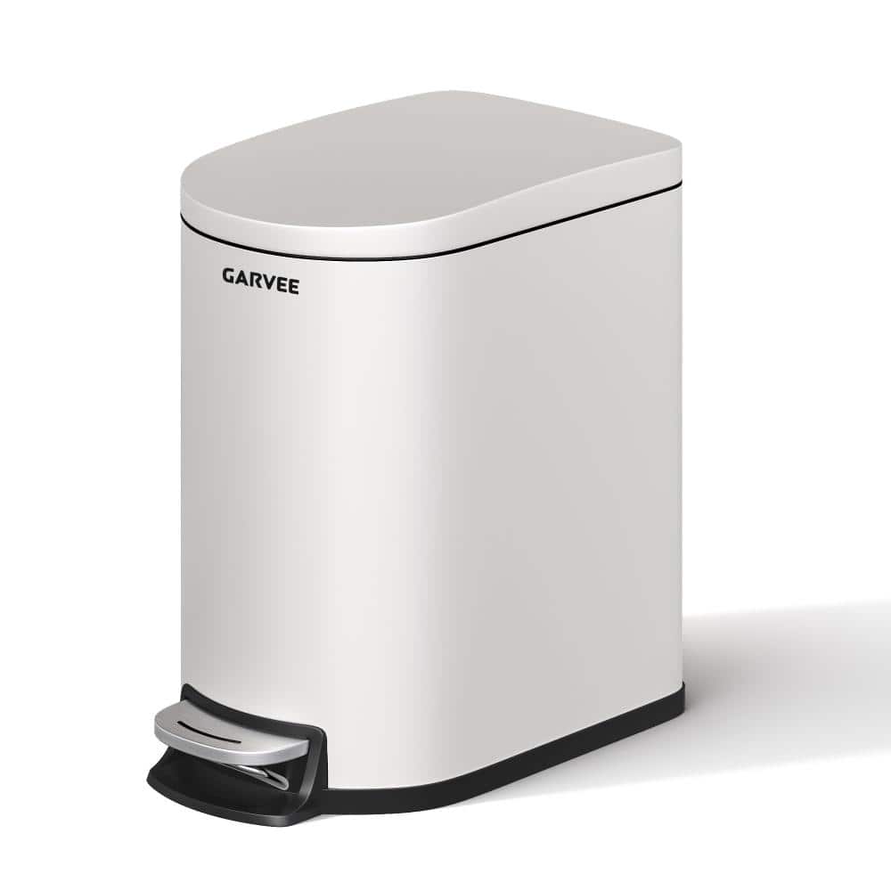 homfan 2.6 Gal. Stainless Steel Slim Step-On Bathroom Trash Can with Soft-Close Lid, White