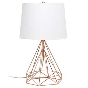 23.5 in. Geometric Rose Gold Wired Table Lamp with Fabric Shade