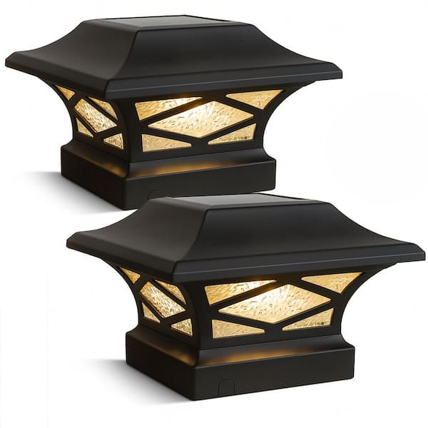 Kingsbridge Solar Black Dual Lighted Outdoor Integrated LED Post Cap (2-Pack)