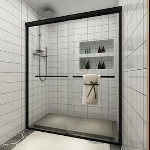 46 in. - 48 in. W x 72 in. H Sliding Framed Shower Door in Matte Black with Clear Glass