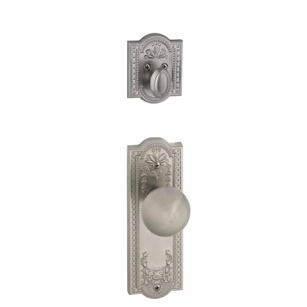 Grandeur Parthenon Single Cylinder Satin Nickel Combo Pack Keyed Alike with Fifth Avenue Knob and Matching Deadbolt