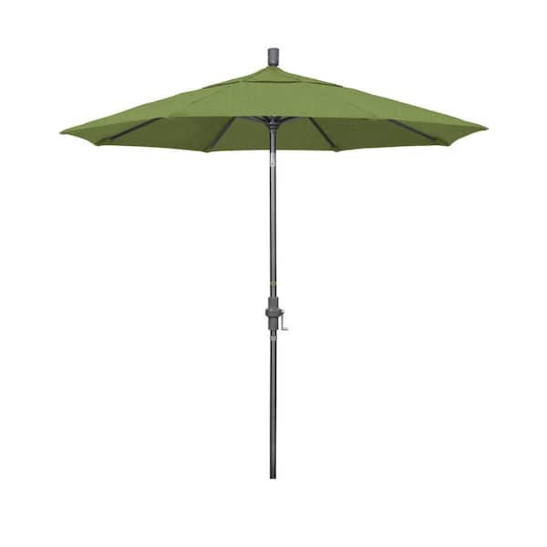 California Umbrella 7.5 ft. Hammertone Grey Aluminum Market Patio Umbrella Collar Tilt Crank Lift in Spectrum Cilantro Sunbrella