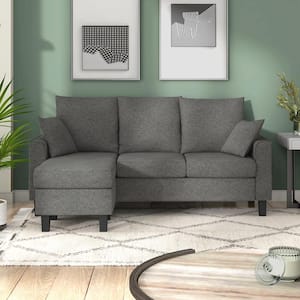 Tully 74 in. Straight Arm 1-Piece Polyester L-Shaped Sectional Sofa in Gray with Chaise