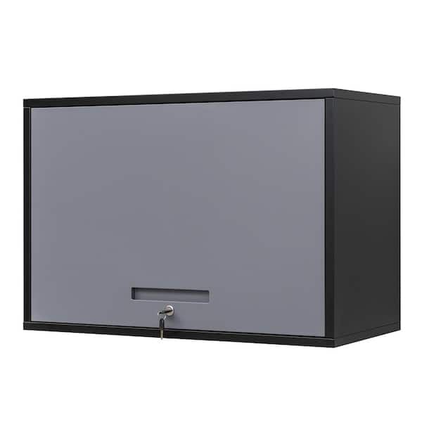 LISSIMO Black and Grey 31.5 in. W x 21.6 in. H x 15.7 in. D Steel Garage Wall Cabinet with 2 Shelves Tool Cabinet for Basement