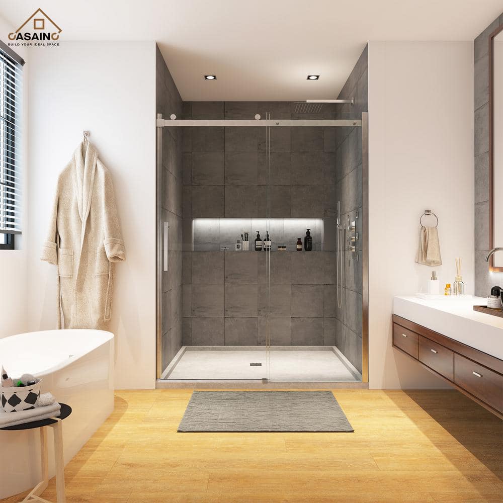 Nickel 48" x 76" Frameless Sliding Shower Door