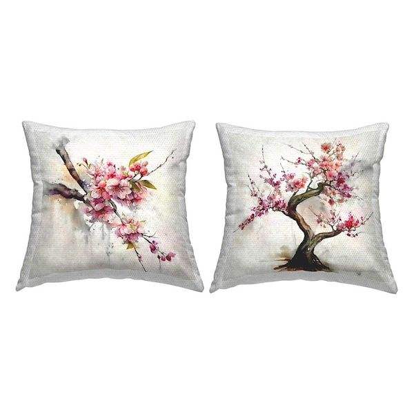 Stupell Industries Cherry Blossom Bonsai Floral Blooms Beige Square Outdoor Throw Pillow 2-Pack