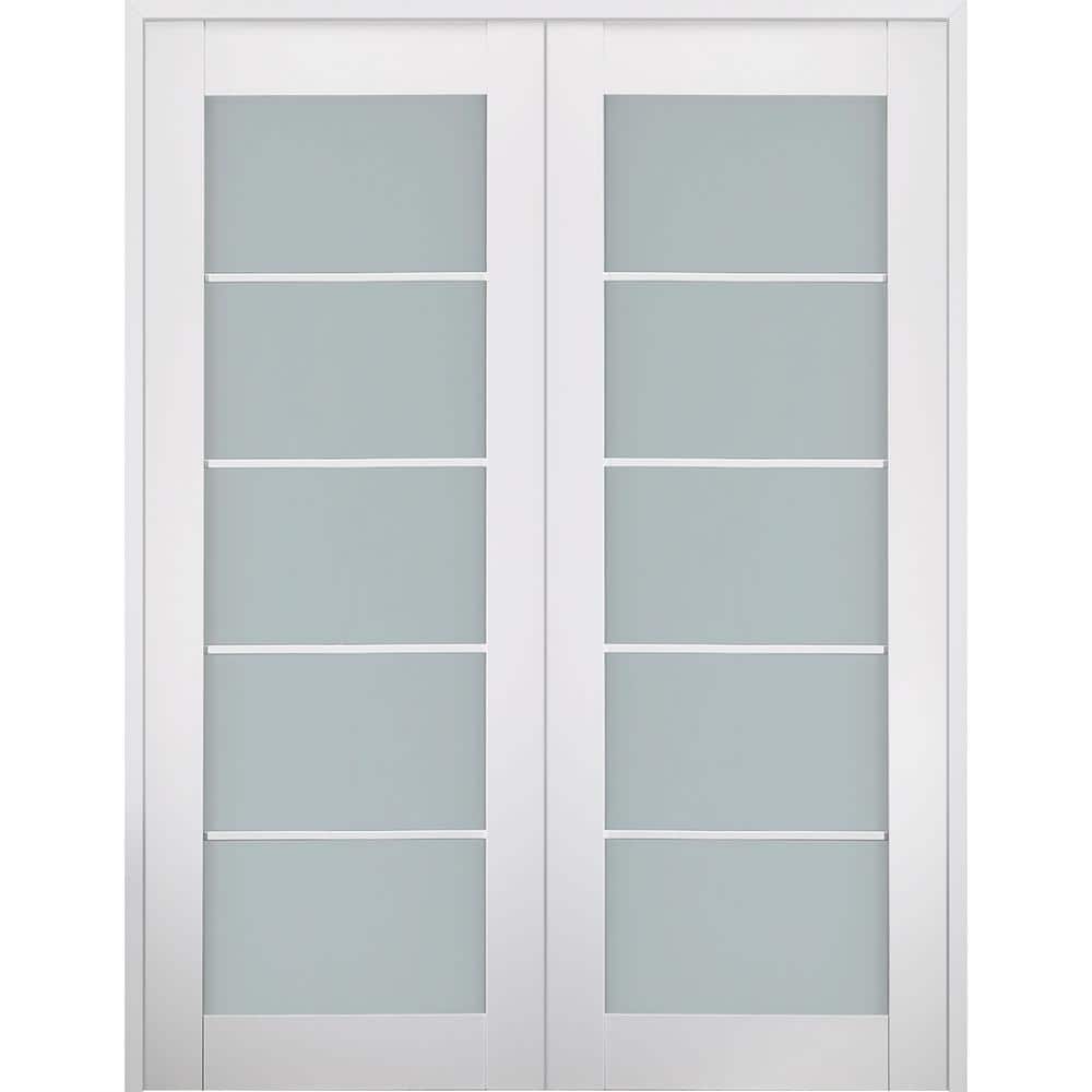 "Smart Pro 72"" x 84"" Both Active 5-Lite Frosted Glass Polar White Finished Wood Composite Double Prehung French Door" price history on PriceWatchPro