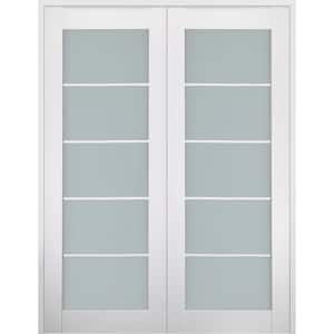 Smart Pro 72 in. x 80 in. Both Active 5-Lite Frosted Glass Polar White Wood Composite Double Prehung French Door