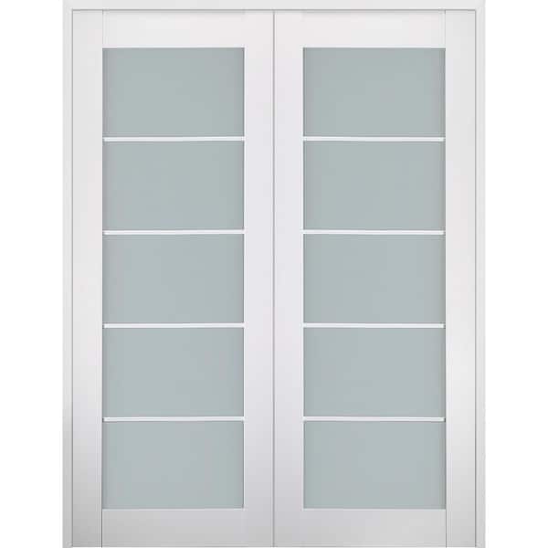 Belldinni Smart Pro 72 in. x 80 in. Both Active 5-Lite Frosted Glass Polar White Wood Composite Double Prehung French Door