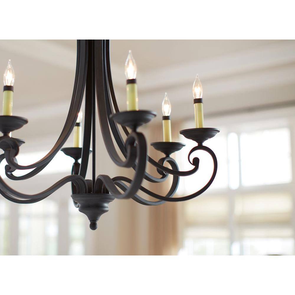 Black Iron 6-Light Candelabra Chandelier with Adjustable Chain