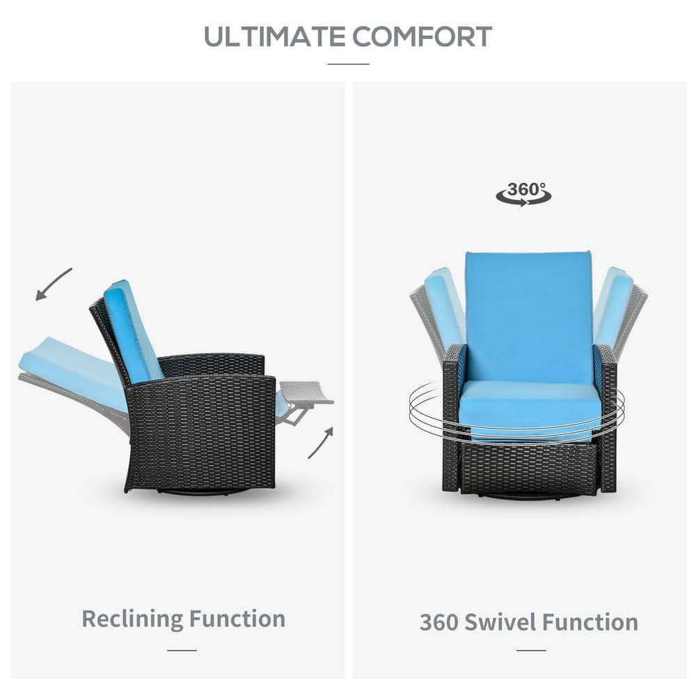 Outsunny Light Blue PE Rattan Swivel Recliner Chair with Cushions
