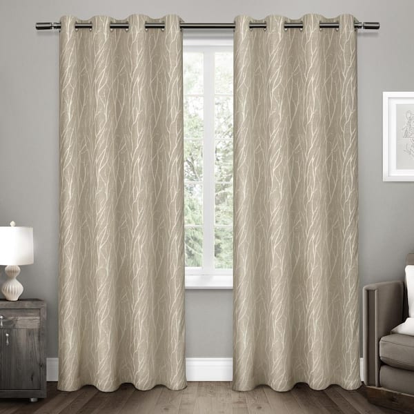 EXCLUSIVE HOME Forest Hill Natural Nature Woven Room Darkening Grommet Top Curtain, 52 in. W x 108 in. L (Set of 2)