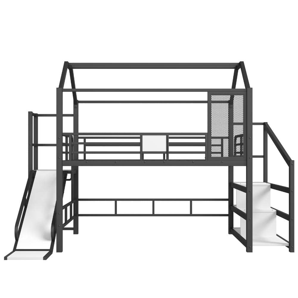Black Full Wood Loft Bed with Slide, Stairs and Storage Shelves durable construction easy to install price history on PriceWatchPro
