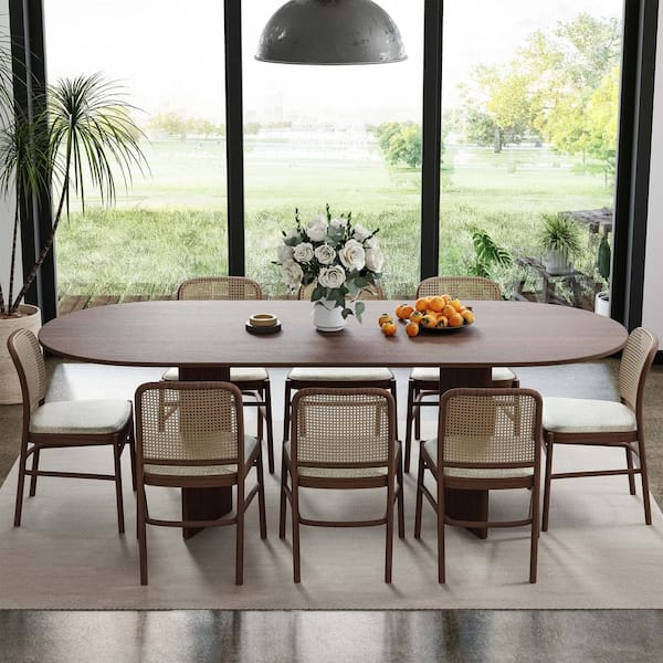 Oval glass top dining table with wood base sales