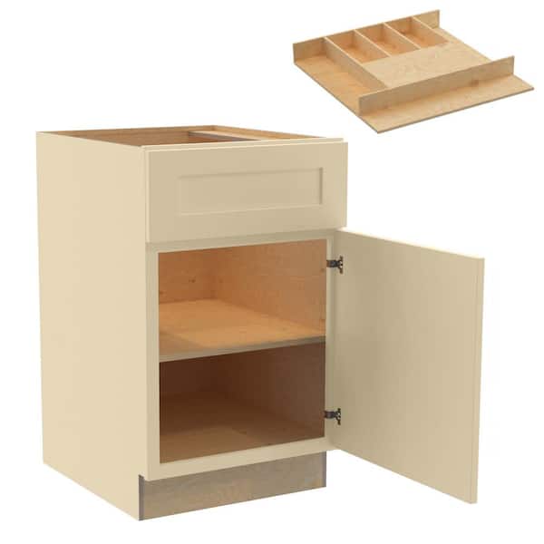 Home Decorators Collection Newport 21 in. W x 24 in. D x 34.5 in. H Assembled Plywood Base Kitchen Cabinet in Blended Cream with Cutlery RH