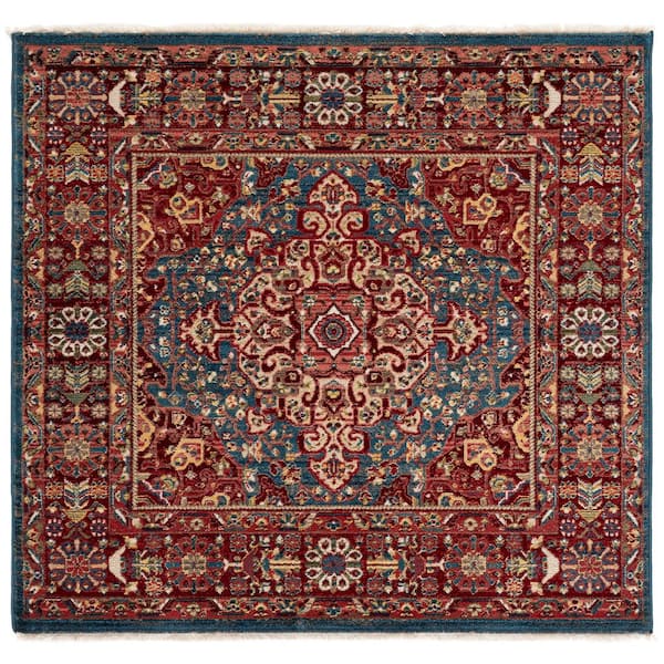 Kashan 5 ft. x 5 ft. Square Blue/Red Antique Border Area Rug