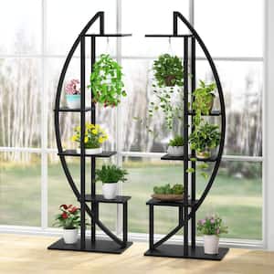 Pamela 63 in. Black Round Engineered Wood Indoor Plant Stand with 5-Tier (Pack of 2)