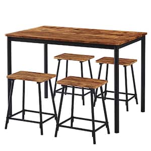 Dining Table Set for 4 Kitchen Industrial Bar Dinette with Rectangular Tabletop, Save Spacing&Sturdy Metal Frames, Brown