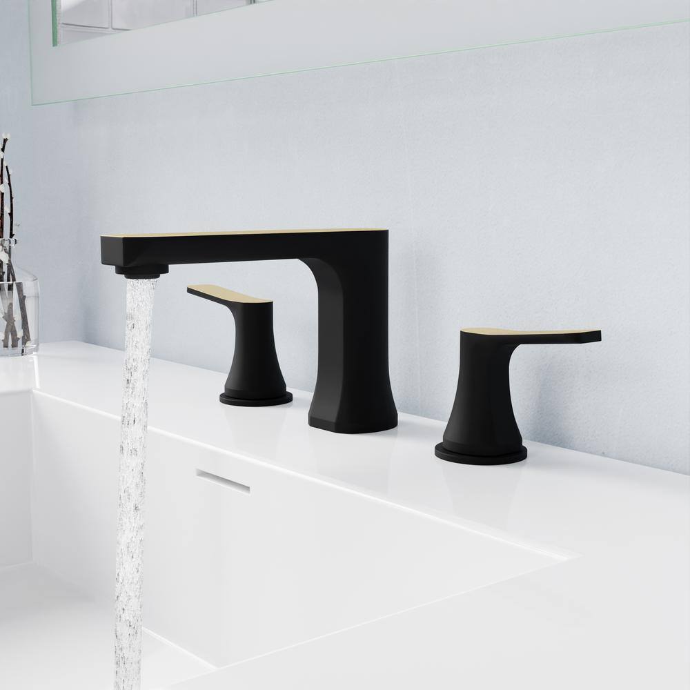 Matte Black and Brushed Gold 2-Handle Widespread Bathroom Faucet