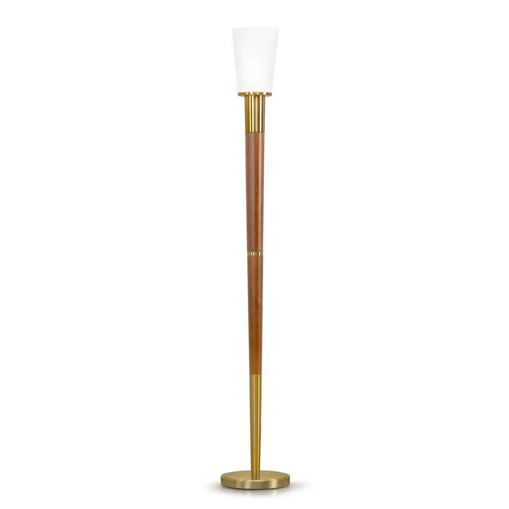 HomeGlam Manhattan 71.5 in. Brushed Brass Hardwood Torchiere Floor Lamp