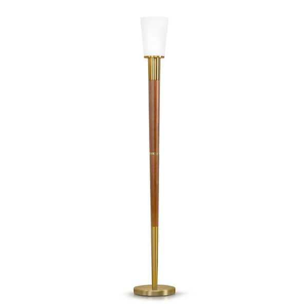 HomeGlam Manhattan 71.5 in. Brushed Brass Hardwood Torchiere Floor Lamp