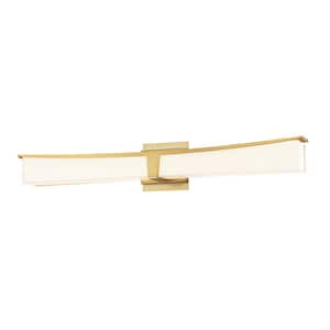 Plane 30 in. Honey Gold LED Vanity Light Bar with Frosted Aquarium Glass