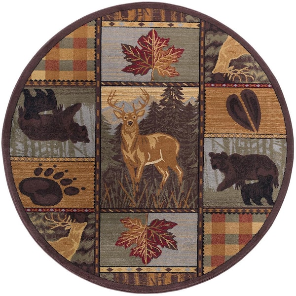 Nature Lodge Multi-Color 6 ft. Round Indoor Area Rug