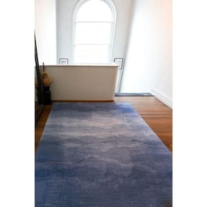 Blue 9 ft. 8 in. x 13 ft. 2 in. Ripple Sea Waves Design Modern Living Room Rectangle Polyester Textured Area Rug