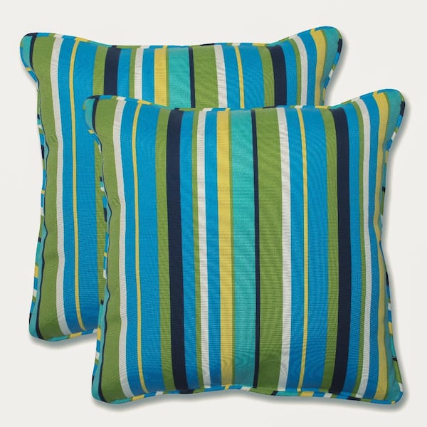 Pillow Perfect Stripe Blue Square Outdoor Square Throw Pillow 2-Pack
