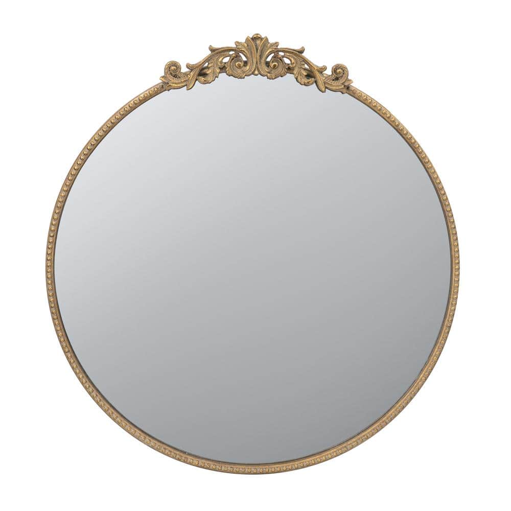 32 in. W x 30 in. H Round Iron Framed Wall Bathroom Vanity Mirror in Gold