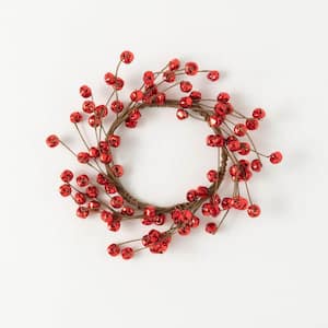 12.5 in. Red Jingle Bell Artificial Christmas Mini Wreath, Red