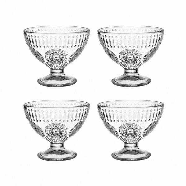 7.5oz Glass Dessert Bowls Set of 4 with Sunflower Pattern for Ice Cream, Sundaes, Yogurt, and Breakfast