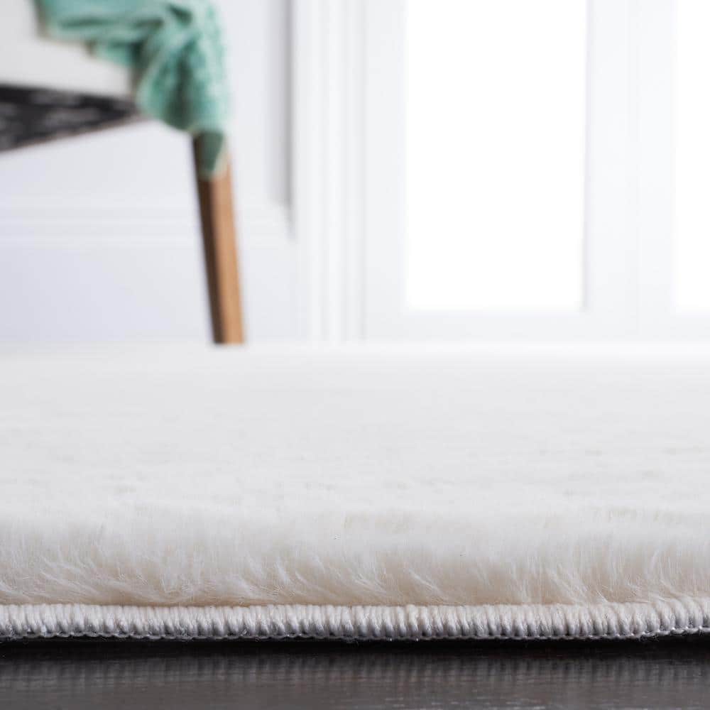 Off-White Faux Rabbit Fur Runner Rug, 2'3" x 8'