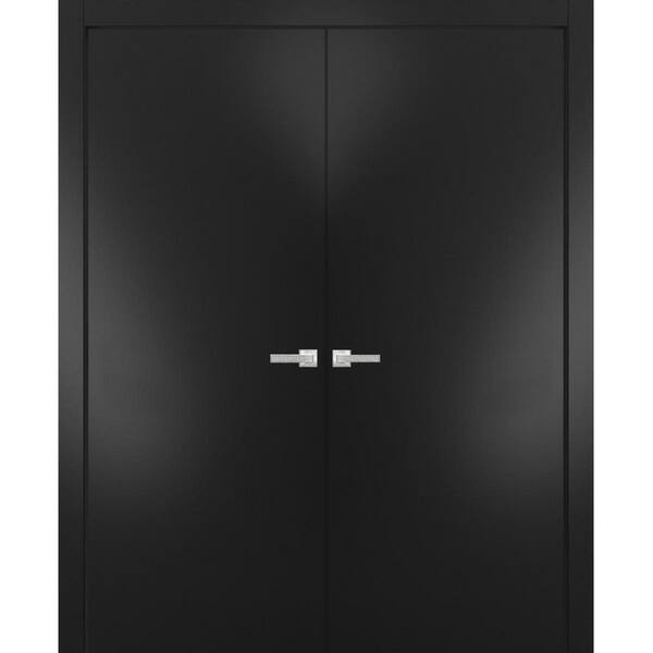 36 in. x 80 in. 2 Panel Black Matte Finished Solid Wood with Honeycomb Sliding Door with Hardware