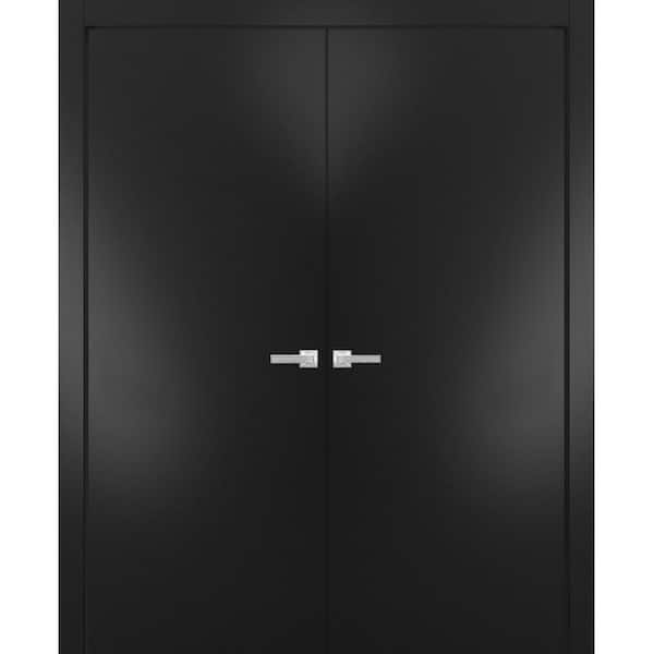 Sartodoors 48 in. x 96 in. 2 Panel Black Matte Finished Solid Wood with Honeycomb Sliding Door with Hardware