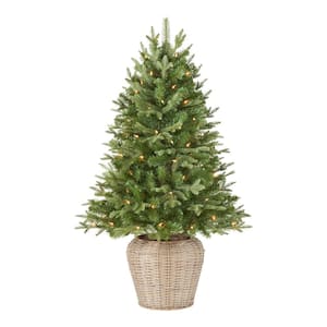 4 ft Fraser Fir Incandescent Pre-Lit Artificial Christmas Tree with 70 Clear Lights With Weave Pot