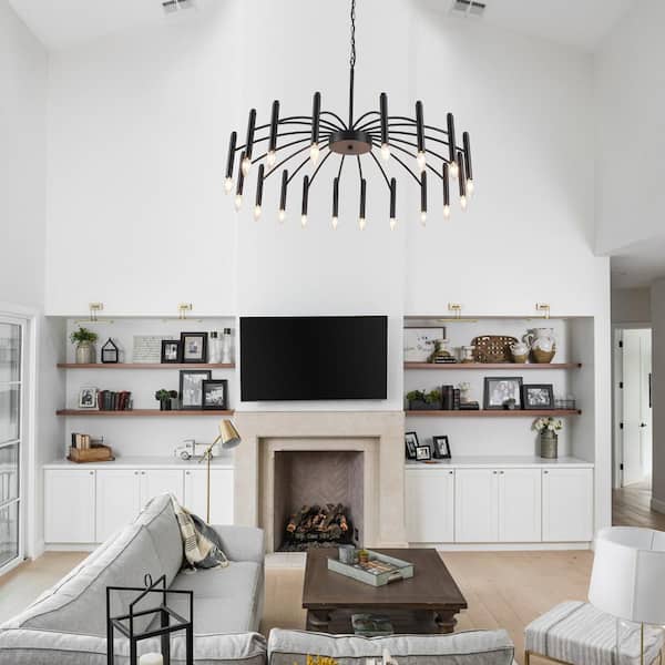 18-Light Black Adjustable Hanging Island Linear Chandelier Lighting for Kitchen Island