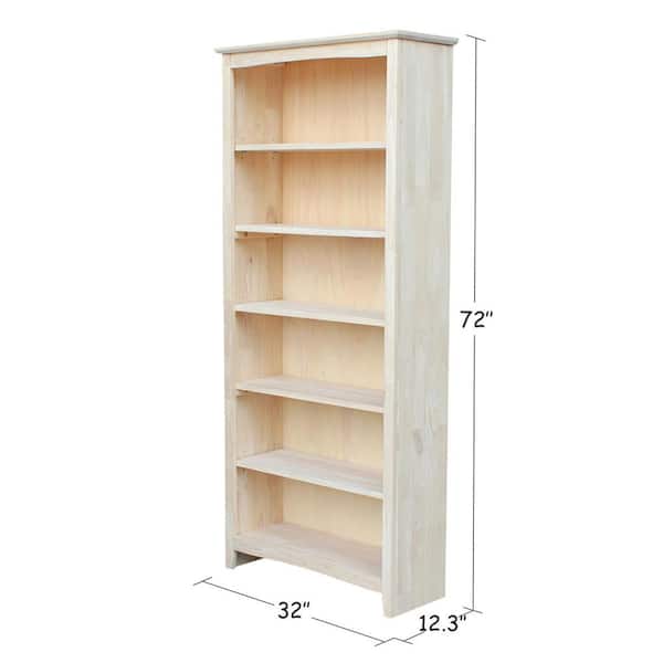72 in. Unfinished Wood 6-shelf Standard Bookcase with Adjustable Shelves