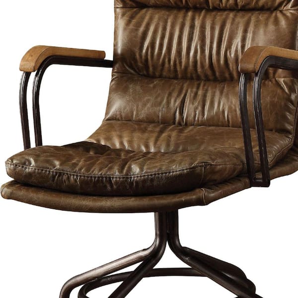 Benjara Vintage Whiskey Brown Metal And, Antique Leather Office Chair