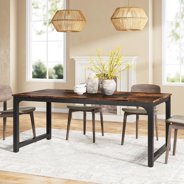 BYBLIGHT Roesler Rustic Brown Engineered Wood 79 in. 4 Legs Dining Table Seats 8 with Large Tabletop for Kitchen Living Room